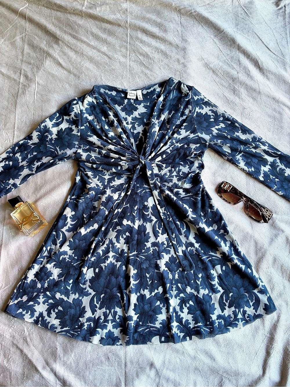 Y2K Johnny Heaven Floral Mini Dress in Blue & White